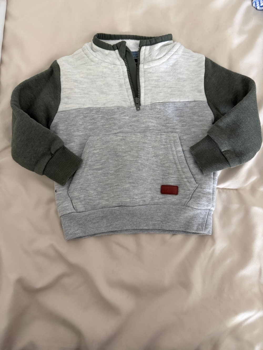 7 For All Mankind Kids Gray & Olive Colorblock Quarter-Zip 12M